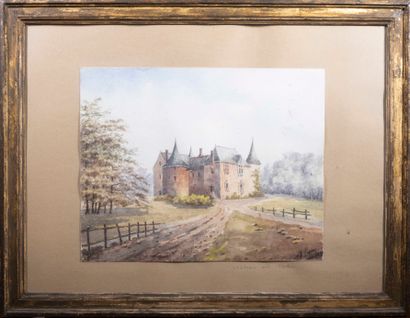 A. CARON, Château prés Redon 

Aquarelle signée et datée Janvier 1888 à droite 

23,5...