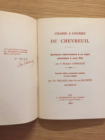 VENERIE VÉNERIE.— D’ARMAILLÉ. La chasse à courre du chevreuil. 1970. Rare réédition...