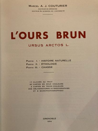 COUTURIER COUTURIER. L’ours brun. Grenoble, 1954 ; in-4, percaline éditeur. Illu...