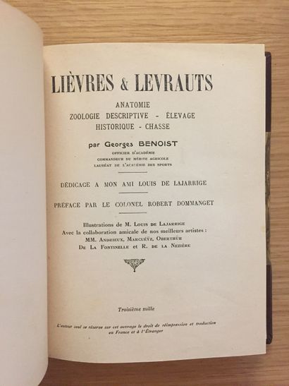 CHASSE À TIR CHASSE À TIR.— BENOIST. Lièvres & levrauts. 1929.– LA CHEVASNERIE. Gibiers...