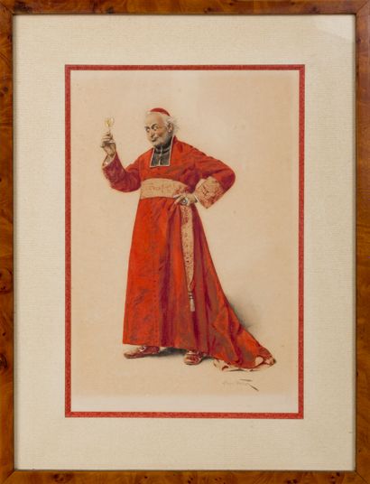Alfred Charles WEBER (1862-1922) Cardinal et verre de vin blanc

Aquarelle, signée...