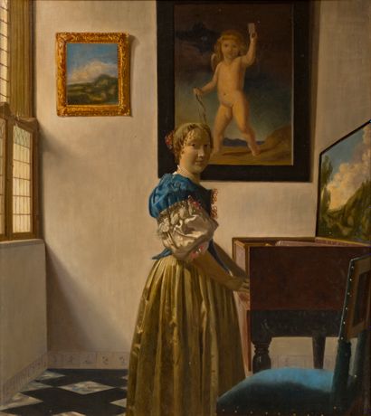 D’après Vermeer, XXème siècle La joueuse de clavecin

Deux huiles sur toile

53,5...