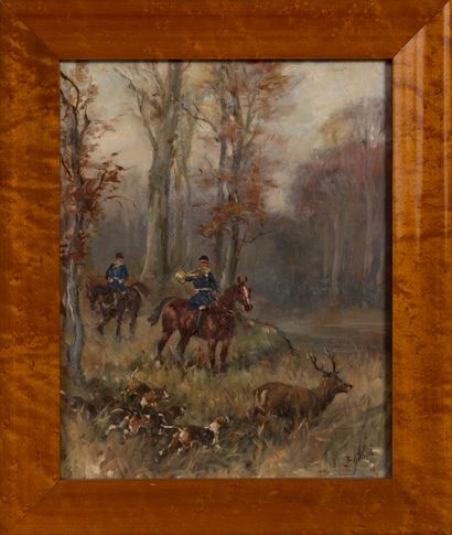Karl REILLE (1886-1974/75) Scène de chasse à courre

Huile sur isorel, signée en...