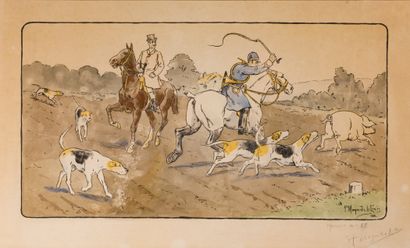 Paul MAGNE DE LA CROIX (1875-?) Scènes de chasse à courre humoristiques

Paire de...