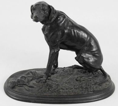 Pierre Jules MENE (1810-1879) Chien braque assis gardant un lièvre

Bronze à patine...