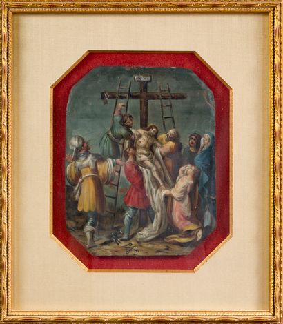 Ecole du XVIIIème siècle La descente de croix

Huile sur cuivre octogonale

16,5...