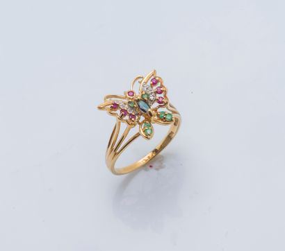 null Butterfly ring in yellow gold 18 carats (750 thousandths) set with a sapphire...
