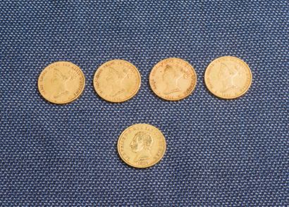 Lot of 5 pieces of 40 liras gold including...