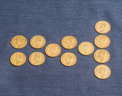 Lot of 12 coins of 40 liras Napoleon of 1808(2),...