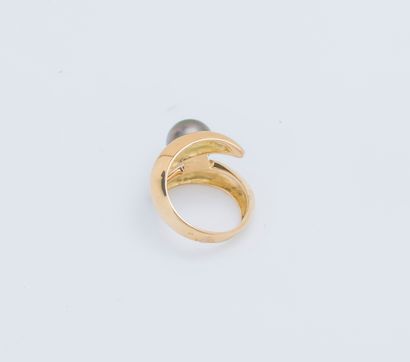 null Yellow gold 18K (750 ‰) ring forming a double-round band adorned with a gray...