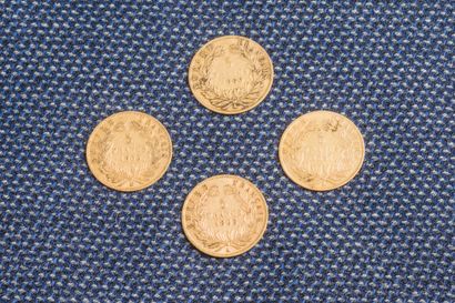  Lot de 4 pièces de 5 francs or Napoléon III 1857, 1860 et 1863 (3) 
Poids : 6,3...