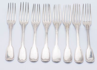 null Set of 24 silver forks (925 ‰) model with violated spatulas and decoration of...