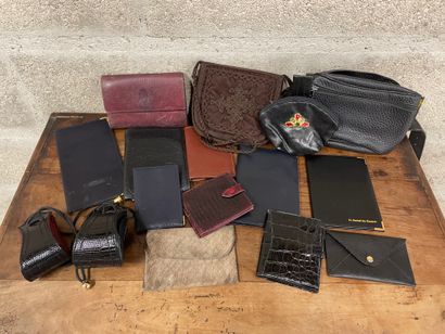 Lot of leather goods including wallets, coin...