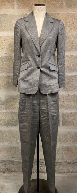 KENZO Jungle Tailleur veste pantalon en lin gris et fines rayures argent 

Taille...