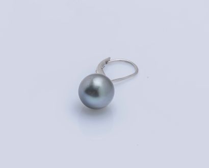 null Pair of silver sleepers (925 ‰) holding two pear-shaped Tahitian pearls.

Gross...