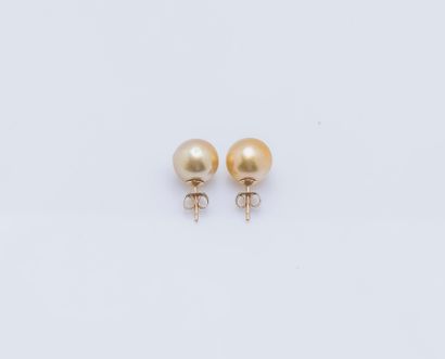 null Paire de puces d'oreilles en or jaune 18 carats (750 ‰) ornées d'une perle de...