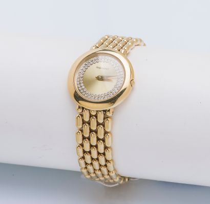 PEQUIGNET Ladies' watch bracelet in yellow gold plated steel, the round case with...