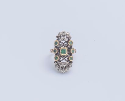 null Marquise ring in vermeil (800 ‰) set with emeralds in an openwork interlace...