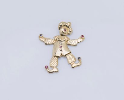 null 14K yellow gold pendant (585 ‰) featuring a clown with articulated limbs set...