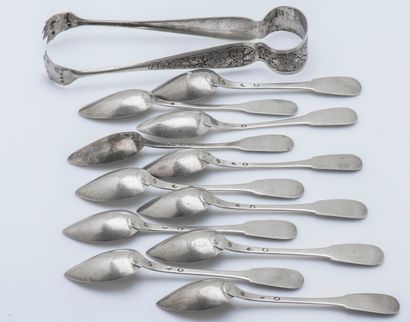 Set of eleven small silver spoons (950 thousandths)...