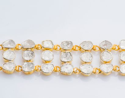 null Bracelet three rows in vermeil (925 thousandths) decorated with three lines...