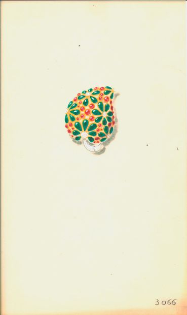 null Lot de 54 dessins de joaillerie, gouaches sur papier ou calque figurant broches,...