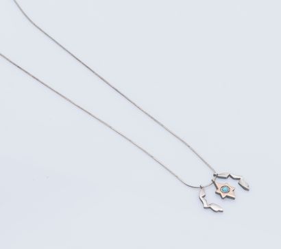 null Silver and vermeil (800 ‰) snake link chain and pendant, the three-part pendant...