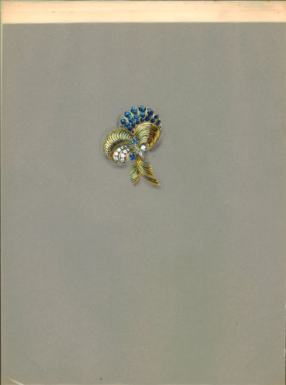 null Lot of 54 drawings of jewelry, gouaches on paper or tracing figuring brooches,...