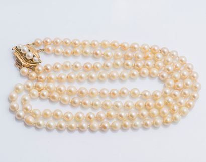 Necklace two rows of pearls of cultured choker,...