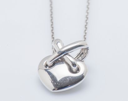 CHAUMET Heart Link model pendant in 18K (750 ‰) white gold, the two links set with...