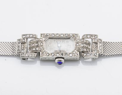 null Watch bracelet of lady, rectangular case out of white gold 18 carats (750 thousandths)...