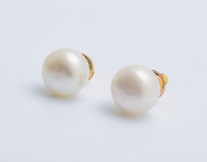 null Paire de boutons d'oreilles en or jaune 18 carats (750 millièmes) serti chacun...