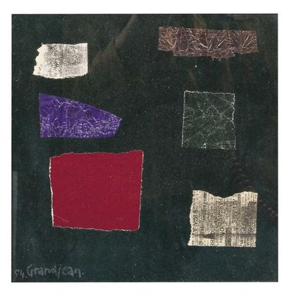 Raymond GRANDJEAN (1929-2006) Abstraction sur fond noir, 1954 Technique mixte et...