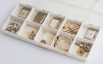null A workshop box comprising four watch cases, three of which are for parts and...