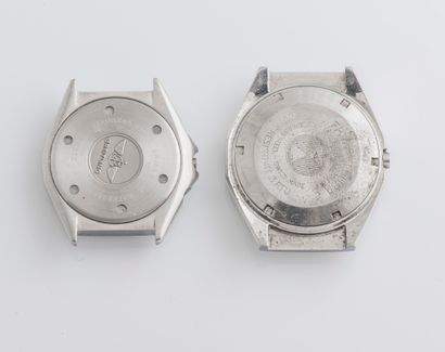 null Lot of two steel watch cases (without dial or movement) with screwed back: a...