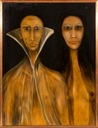 Ecole Contemporaine Contemporary School 

Portrait of a couple 

Oil on panel 

64...