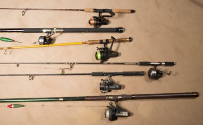 5 casting rods equipped with fiber reels