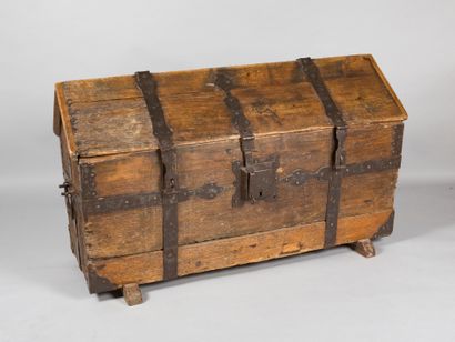
Natural wood chest with ironworks and lid...