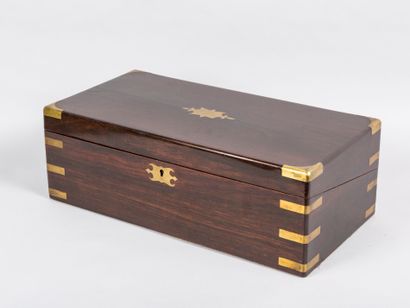 null Small writing case in mahogany and mahogany veneer decorated with brass plates,...