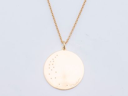 BACHET Chain and pendant disc in yellow gold 18 carats (750 thousandths) decorated...