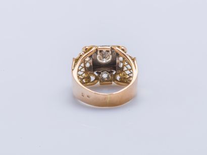 null Ring bridge in yellow gold 18 carats (750 thousandths) and platinum (950 thousandths)...