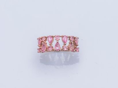 null Garter ring in vermeil (925 thousandths) set with pink tourmalines cut in pear...