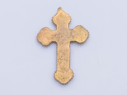 null Pendentif croix en métal doré sertie de micro-mosaïque située Roma, souvenir...