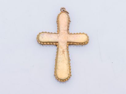 null Pendentif croix en métal doré sertie de micro-mosaïque, souvenir du Grand Tour...