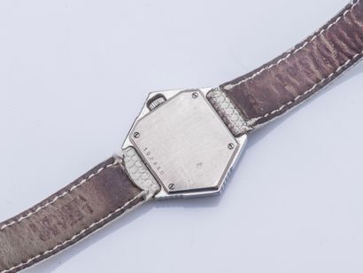 ALDEBERT vers 1990 Steel lady's wristwatch, the hexagonal case decorated with gadroons...