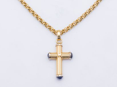 null Chain with broad mesh jaseron and pendant cross out of yellow gold 18 carats...