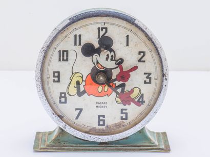 BAYARD Alarm clock Mickey of the 1960s in chromed metal and sheet metal painted in...