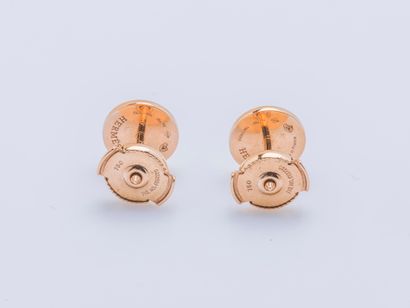 HERMES Pair of ear studs Ex-Libris, very small model in pink gold 18 carats (750...