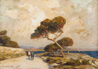 Gustave VIDAL (1895-1966) CHEMIN SUR LA COTE, Huile sur toile, signée en bas à gauche...