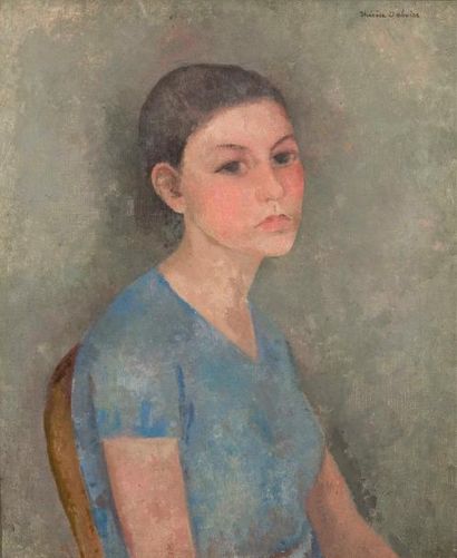 Thérèse DEBAINS (1907-1975) PORTRAIT DE JEUNE FILLE, Huile sur toile, signée en haut...